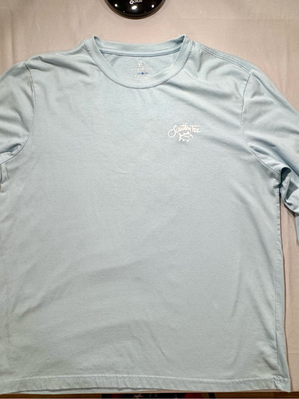 Southern Tide Men's Pale Blue Long Sleeve Crew with White Logo and Fish Graphic